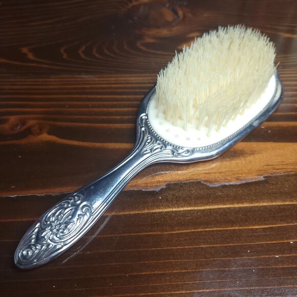 VTG Heavy Silver Plated Ornate Floral Filigree Grooming Vanity Hair Brush 7.75" - Picture 11 of 12